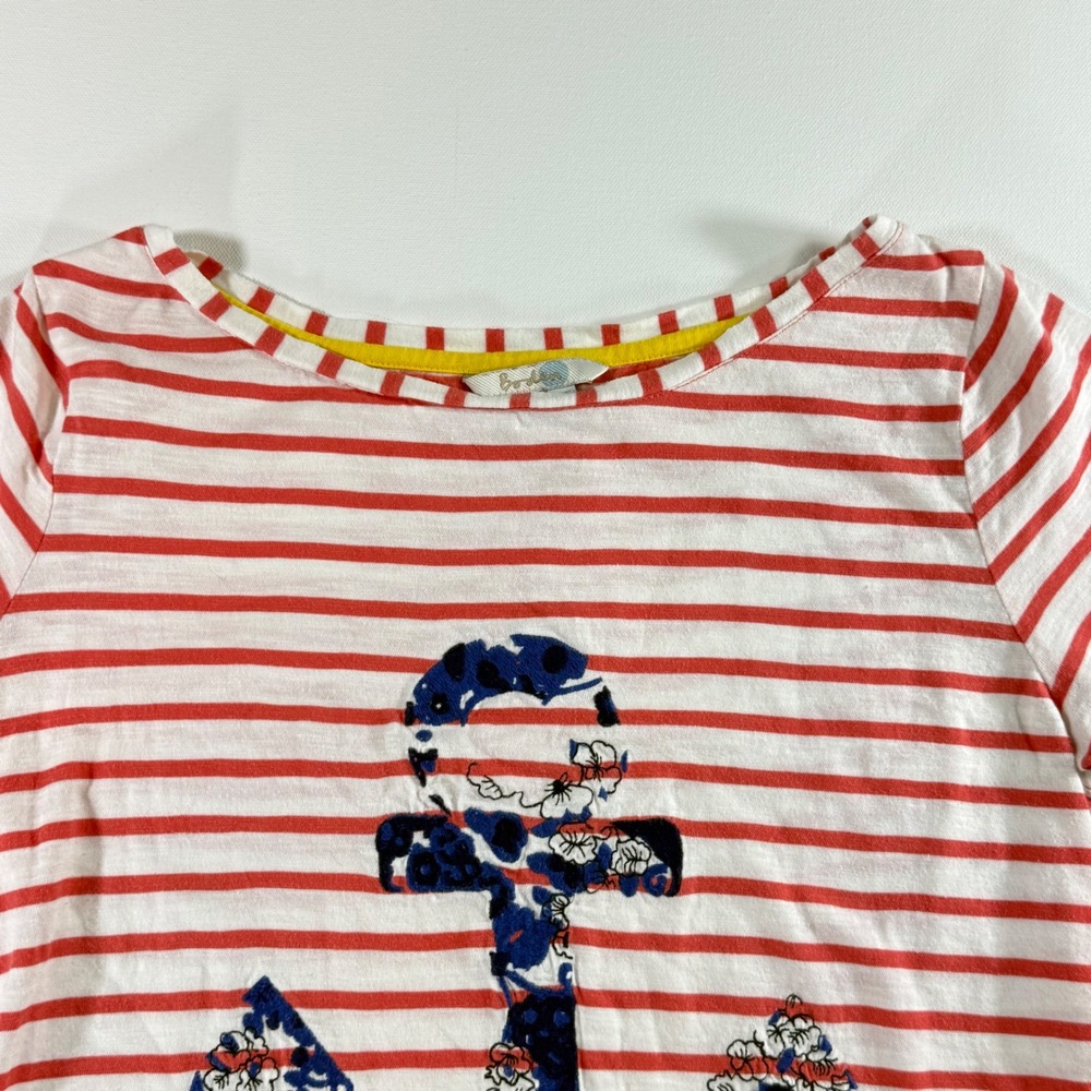 Boden Floral Nautical Anchor Stripe Shirt Womens 12 Red White Coastal Preppy - Picture 2 of 12